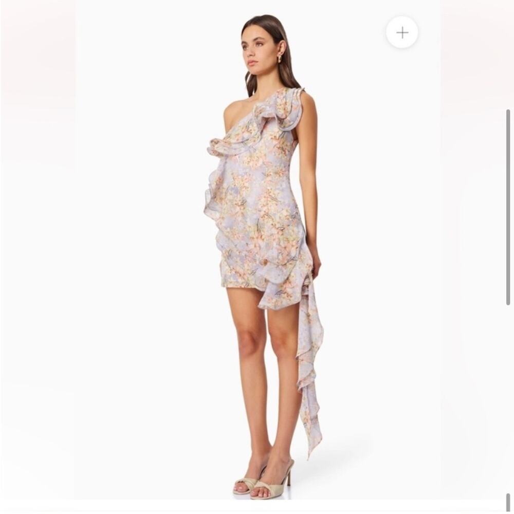 elliatt sahara purple floral one shoulder ruffle asymmetrical mini dress size XL - Picture 4 of 8